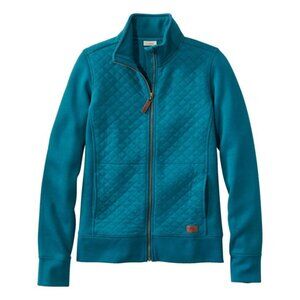 Share LL Bean Women's Quilted Full Zip Sweatshirt Cotton Blend Deep Turquoise Si